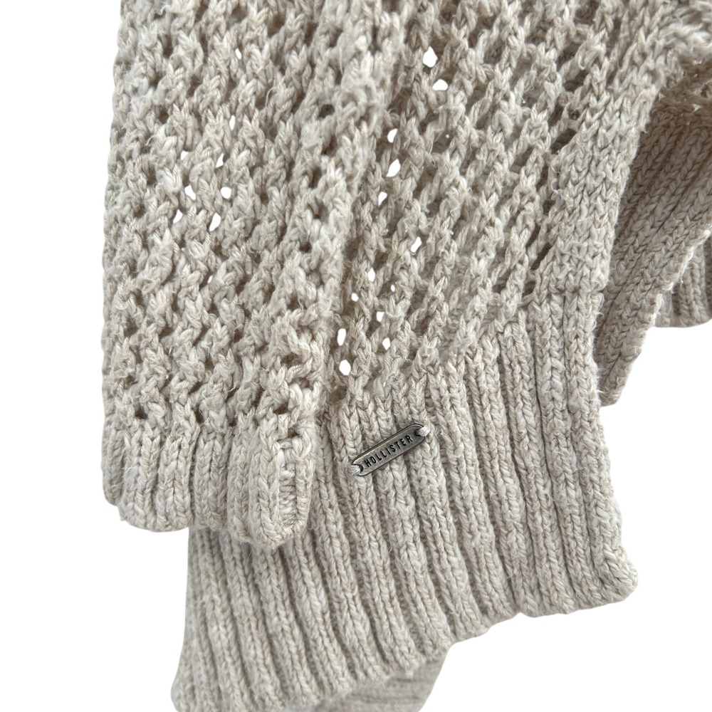 Hollister Y2K Hooded Open Knit Crochet Cardigan Sweater S Oatmeal Beige Boho - Picture 6 of 8